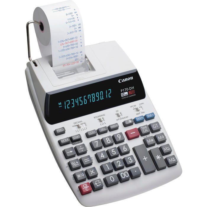 Canon P170DH3 12-Digit Printing Calculator, White