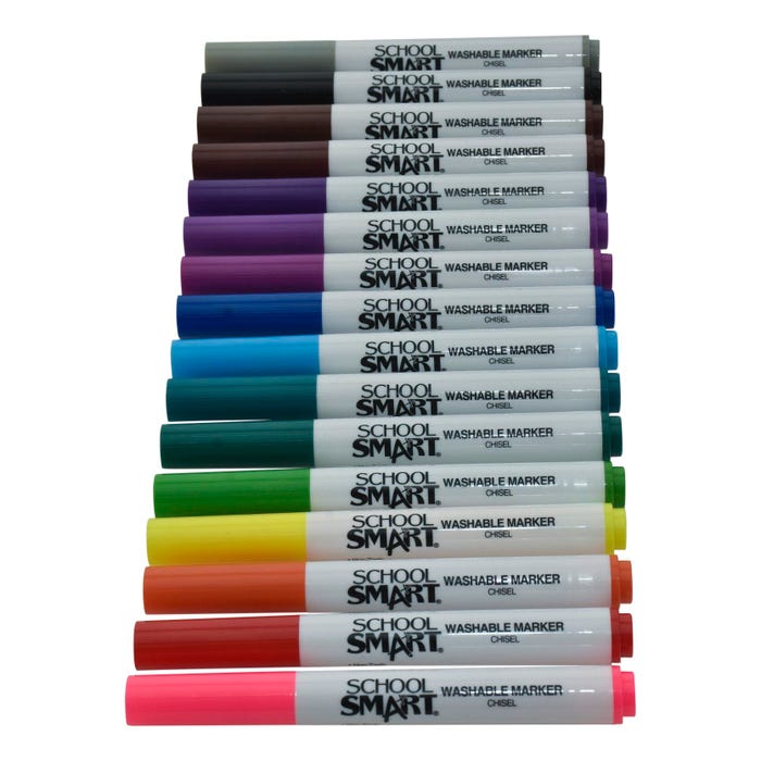 School Smart Washable Markers, Chisel Tip, Assorted Colors, Pack of 16