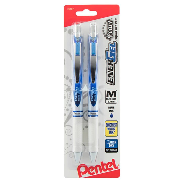 Pentel EnerGel Pearl Retractable Pen, 0.7 mm, Blue, Pack of 2
