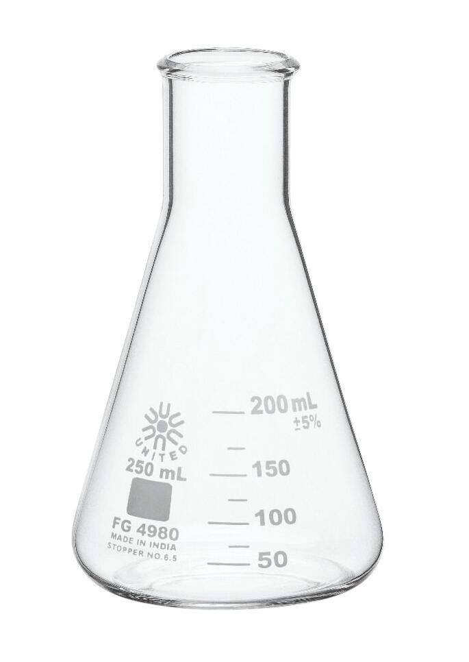 United Scientific Erlenmeyer Flask, Narrow Mouth, Borosilicate Glass, 250ml Item Number 2089974