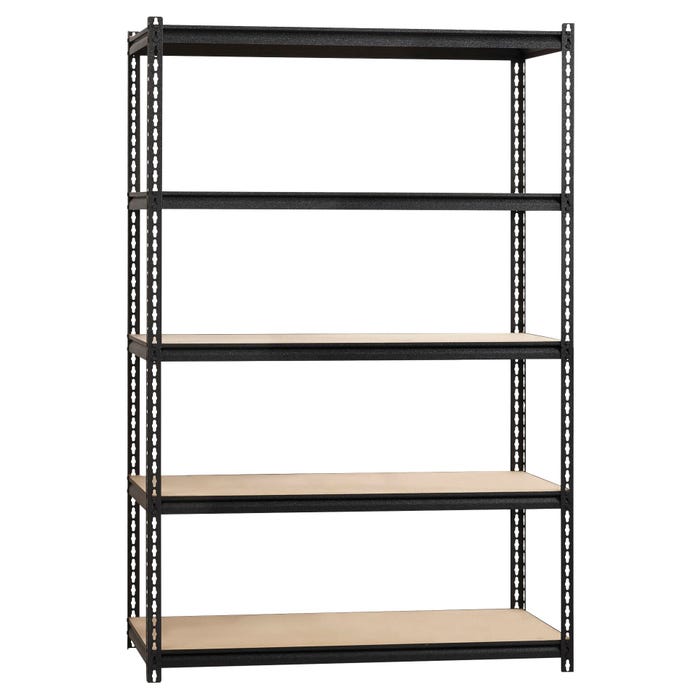 Lorell 2,300 Pound Capacity Riveted Steel Shelving, 5-Shelf, 48 x 18 x 72 Inches, Black