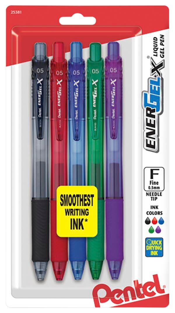 Image for Pentel EnerGel-X Retractable Liquid Gel Pen, 0.5 mm, Assorted Colors, Pack of 5 from School Specialty