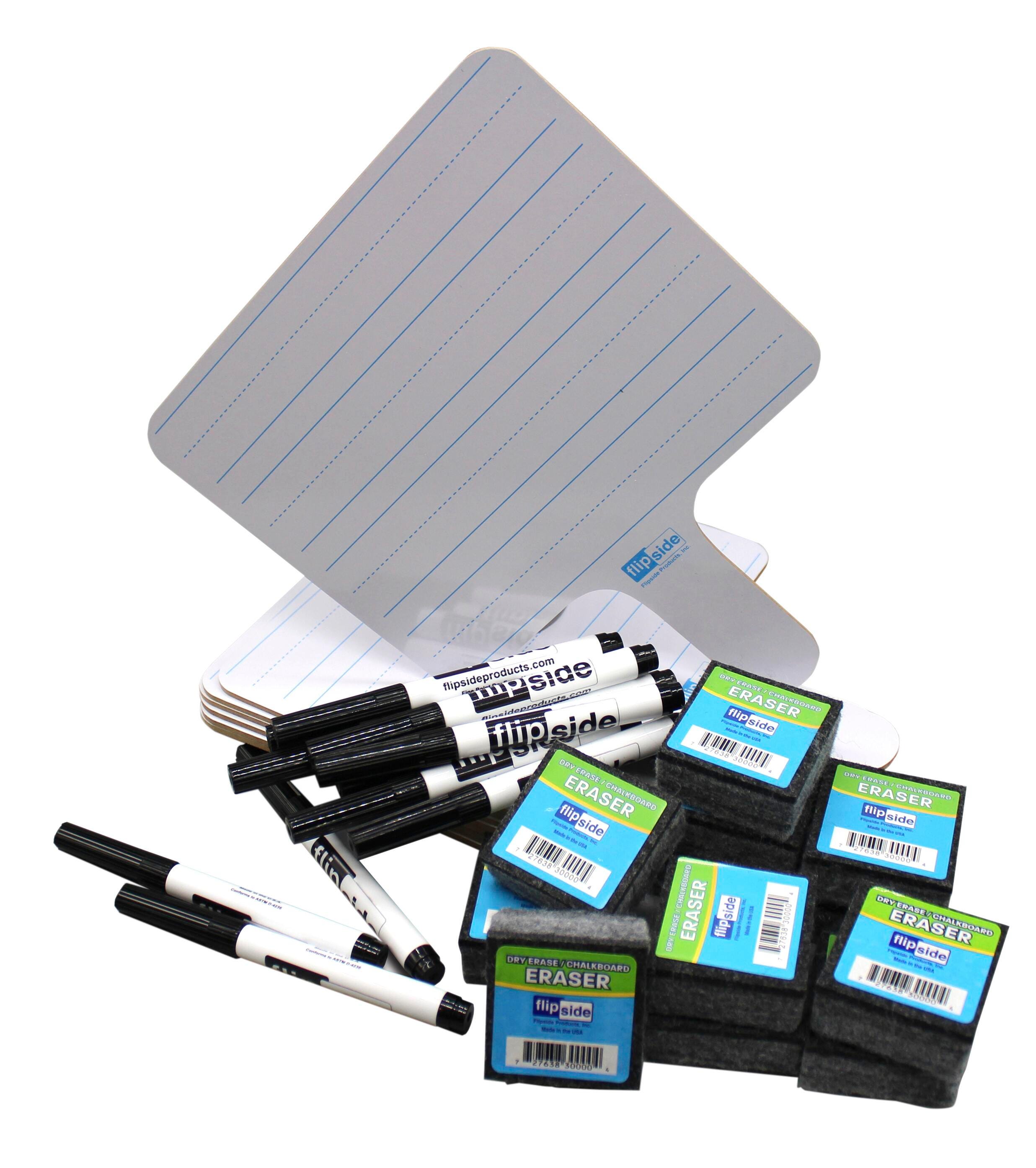 Flipside Two Sided Rectangle Lined/Blank Dry Erase Paddles, Pens, Erasers, Set of 36 Pieces 2003277
