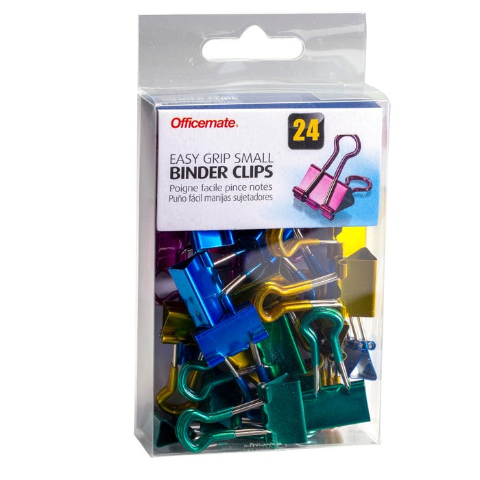 Officemate Easy Grip Binder Clips, Metallic, Small, Pack of 24