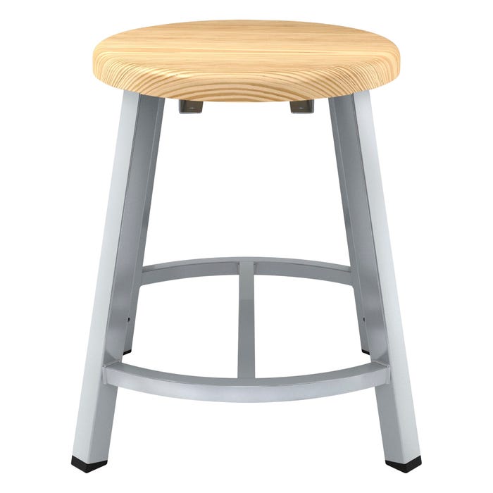 National Public Seating Titan Stool, Wood Seat, 18 Inch Fixed Height, Gray Frame