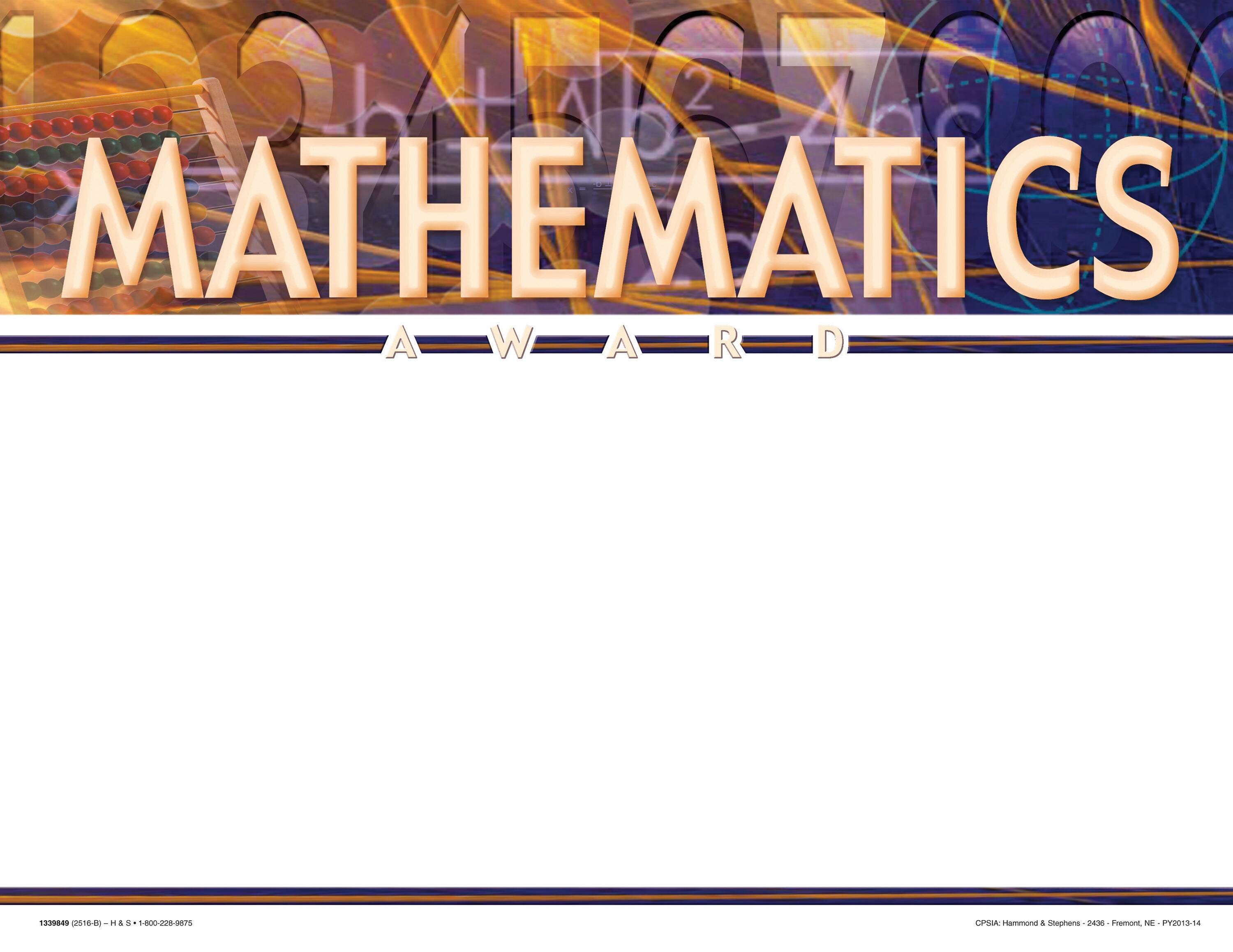 Achieve It! Mathematics Recognition Awards, Blank Item, 11 x 8-1/2 Inches, Pack of 25, Item Number 2105105