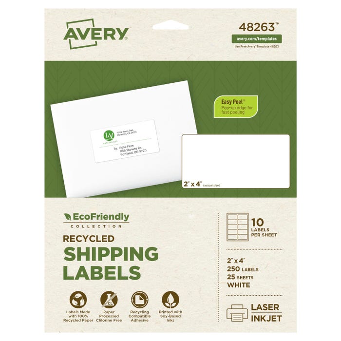 Avery EcoFriendly Shipping Labels, 2 x 4 Inches, Pack of 250