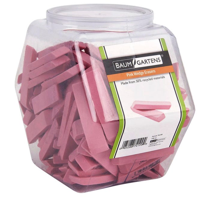 Nasco Education Pink Wedge Erasers, Tub of 140