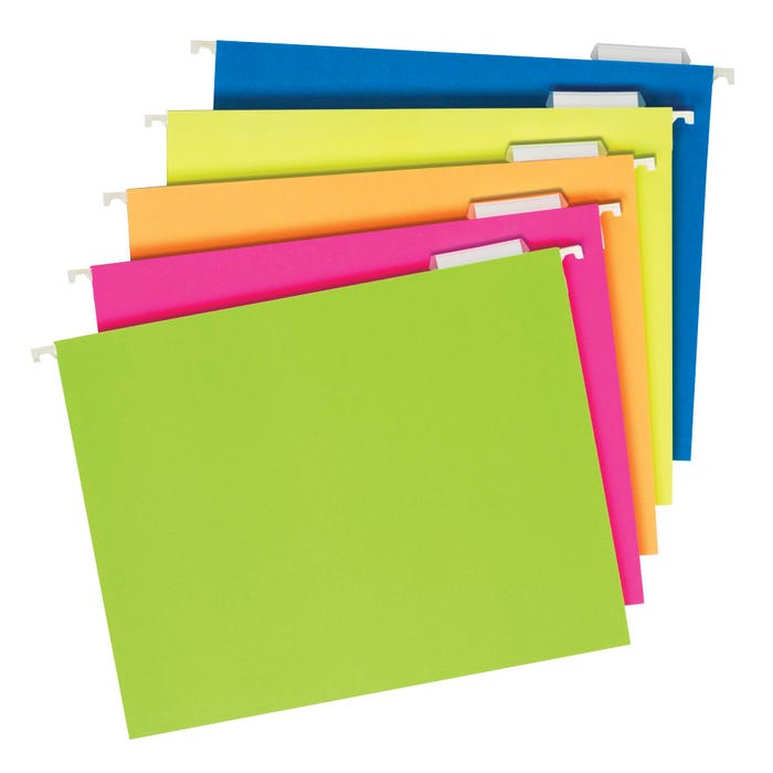 Pendaflex Neon Glow Hanging File Folders, Letter Size, 1/5 Cut Tabs, Assorted Colors, Set of 25