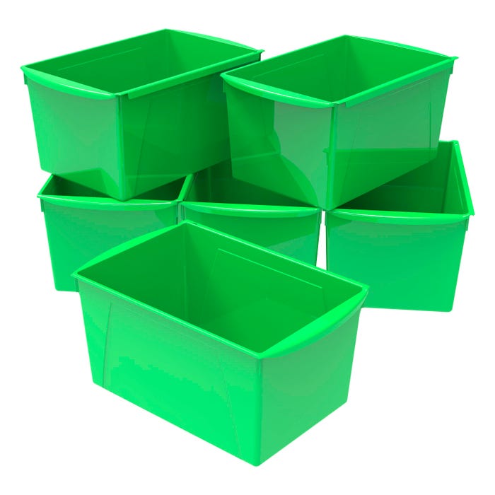 Storex Interlocking Book Bins, Double Wide, 14-1/2 x 9-1/5 x 7 Inches, Green, Pack of 6