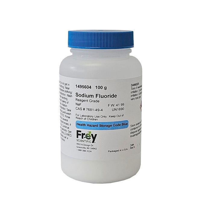 Frey Scientific Sodium Fluoride, White Crystalline Powder, Reagent Grade, 100 Grams