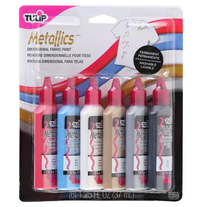 Tulip Washable Metallic 3D Fabric Paint Set, Assorted Colors, Set of 6