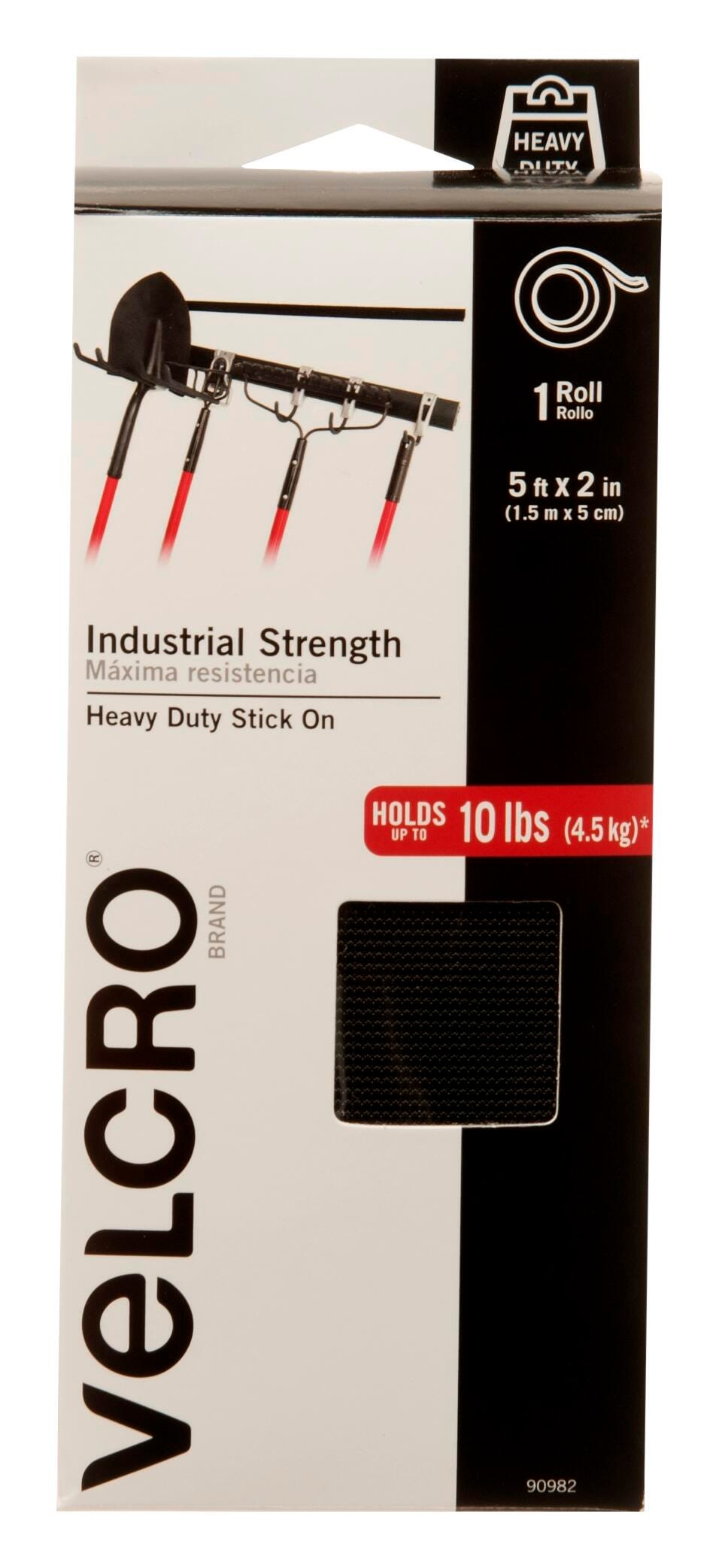 VELCRO Brand Heavy Duty Tape with Adhesive, 2 Inches X 5 feet, Black, Item Number 2102632