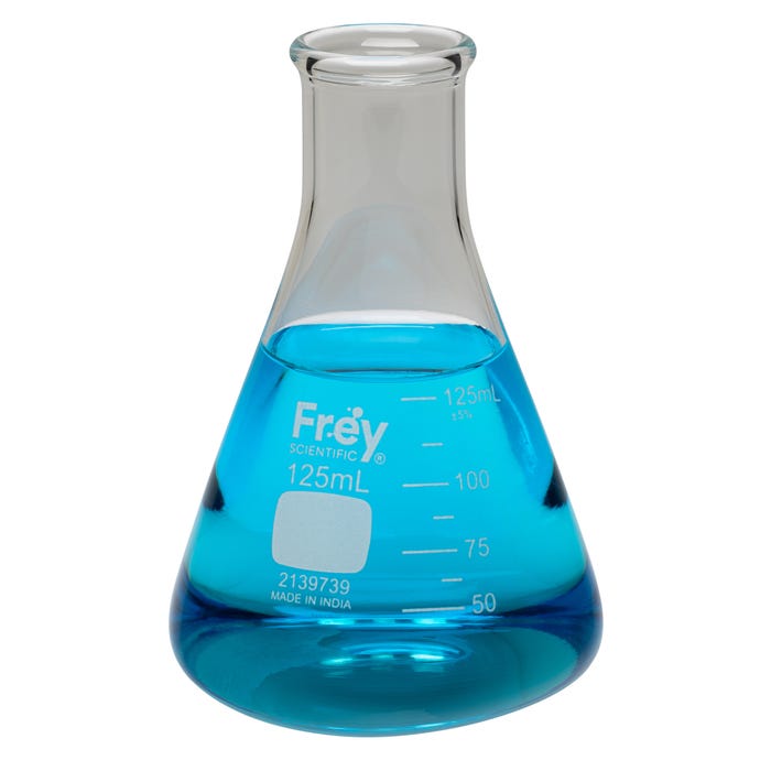Frey Scientific Narrow Mouth Erlenmeyer Flasks, 125 mL, Pack of 12