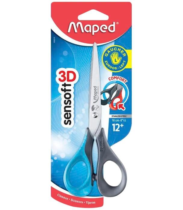 Maped 3D Sensoft Left Handed Scissors, 6-1/3 Inches, Pointed, Item Number 2023190