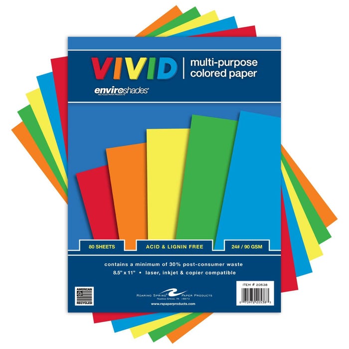 Enviroshades Colored Multi-Purpose Paper, 8-1/2 x 11 Inches, Vivid Colors, 80 Sheets