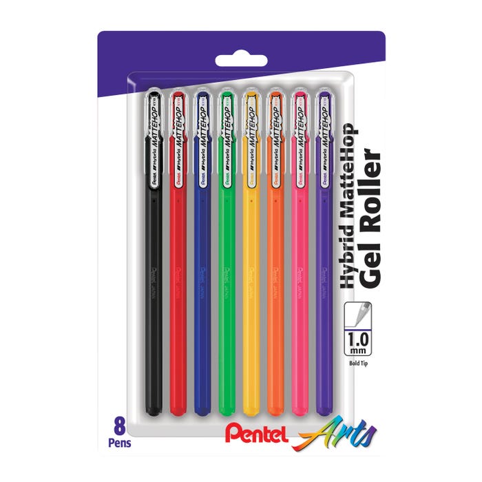 Pentel Mattehop Hybrid Gel Roller Pens, Assorted Colors, Set of 8