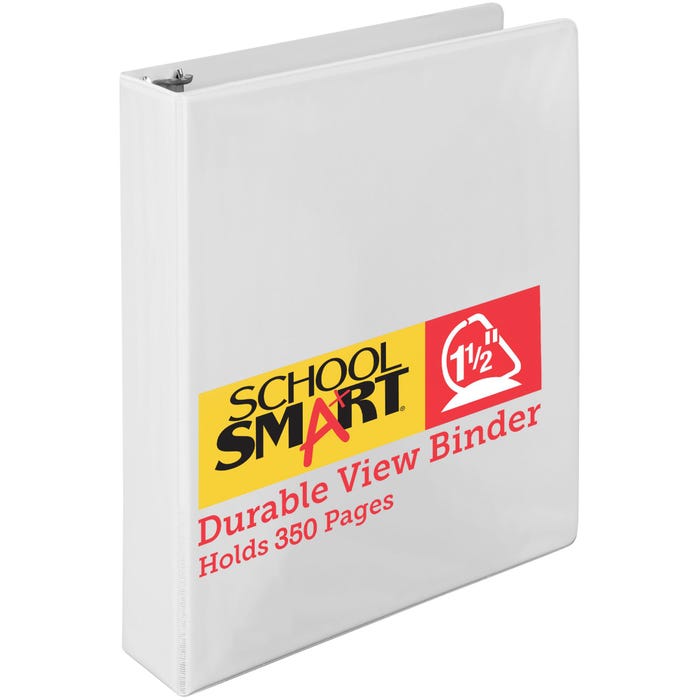 School Smart Durable Polypropylene D-Ring View Binder, 1-1/2 Inches, White