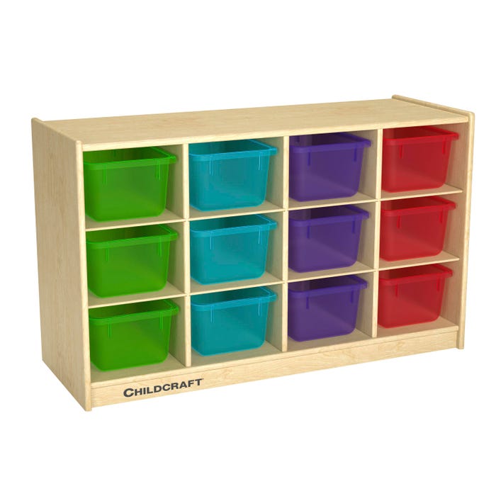 Childcraft Mobile Cubby Storage Unit, 12 Translucent Color Trays, 38-3/8 x 14-1/4 x 24 Inches