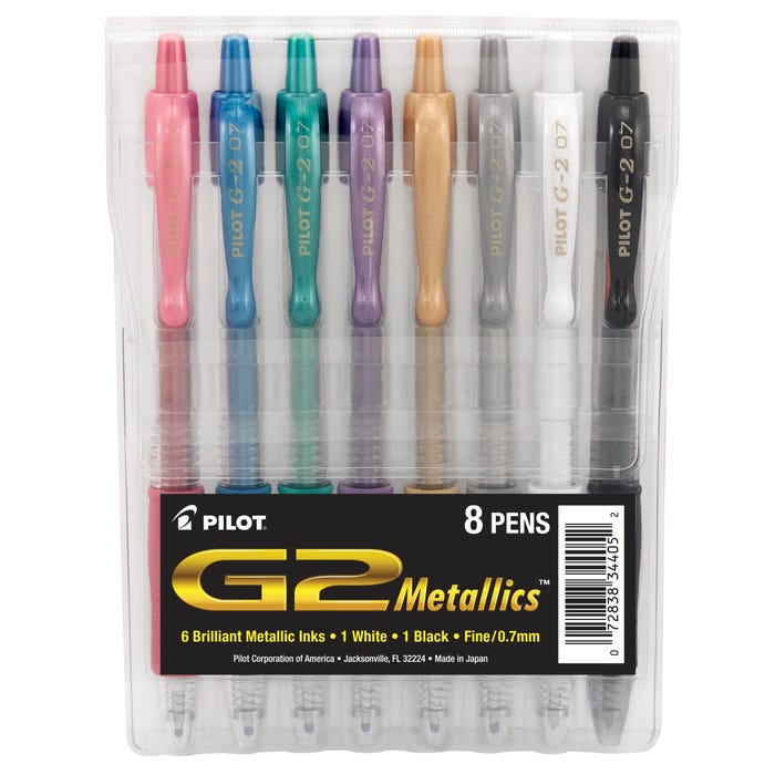 Pilot G2 Metallics Retractable Gel Ink Rolling Ball Pens, Fine Point, Assorted Ink Colors, Set of 8
