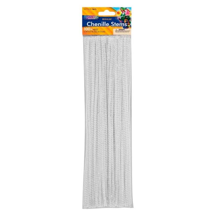 Creativity Street Standard Chenille Stems, 1/8 x 12 Inches, White, Pack of 100