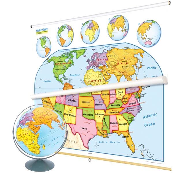Nystrom U.S. and World Map Early Learning Classroom Pack with Globe, Item Number 1398255