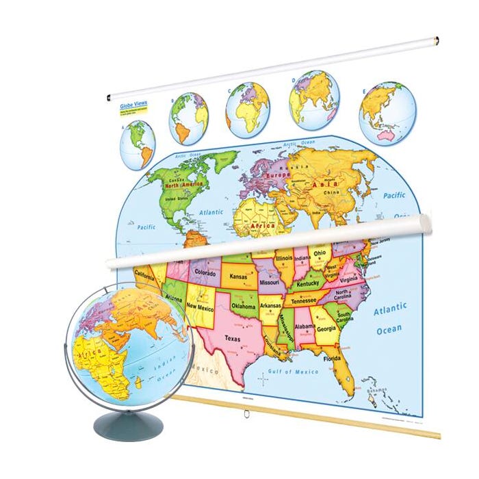 Nystrom U.S. and World Map Early Learning Classroom Pack with Globe