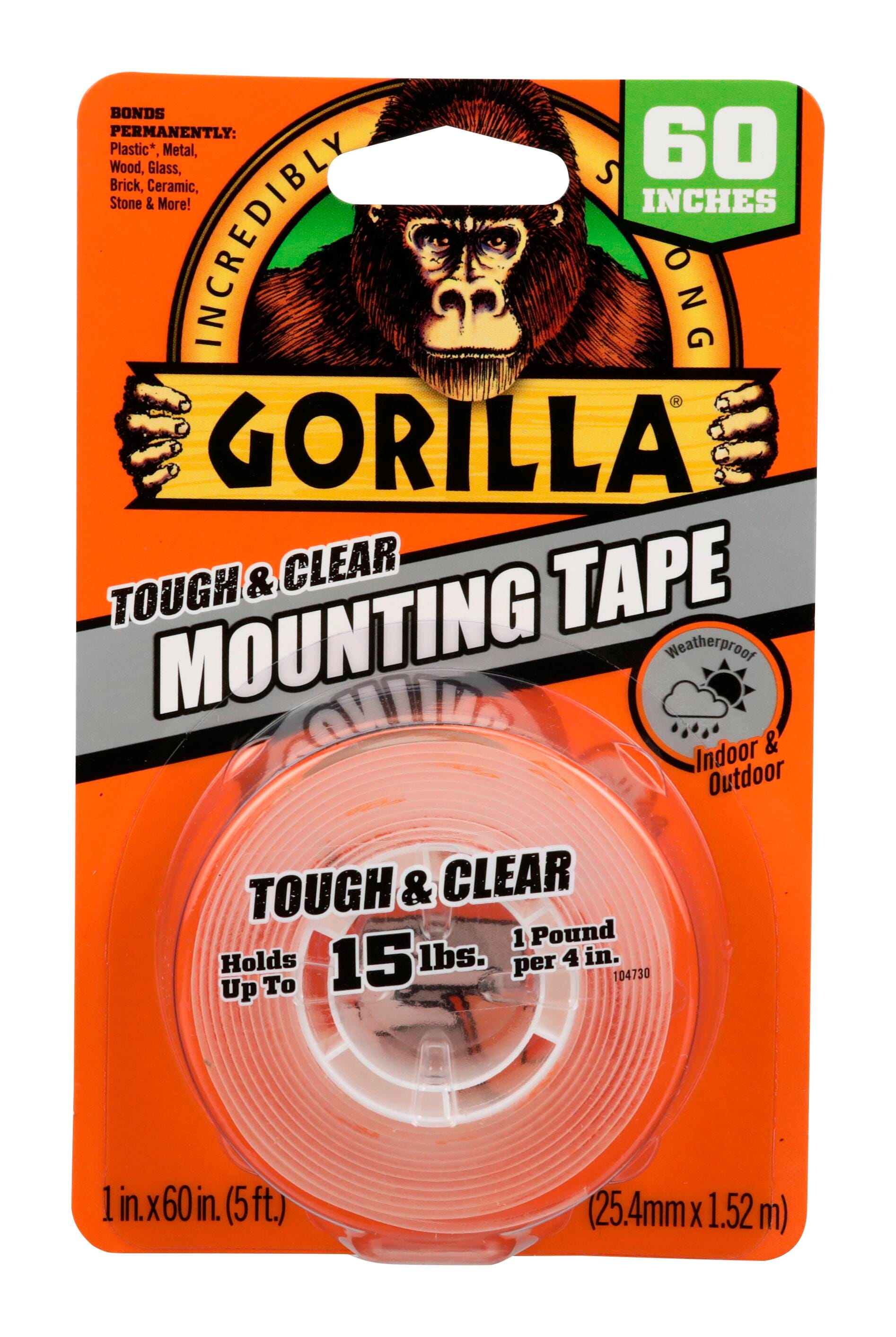 Gorilla Glue Tough & Clear Mounting Tape, 1 x 60 Inch Roll, Clear, Item Number 2103224