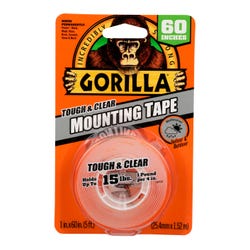 Gorilla Glue Tough & Clear Mounting Tape, 1 x 60 Inch Roll, Clear, Item Number 2103224