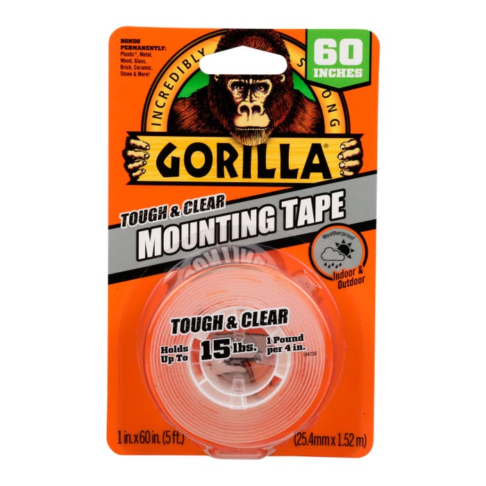 Gorilla Glue Tough & Clear Mounting Tape, 1 x 60 Inch Roll, Clear