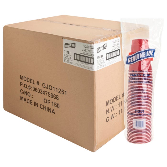 Genuine Joe Disposable Party Cup, 16 Ounces, Red, Pack of 1000