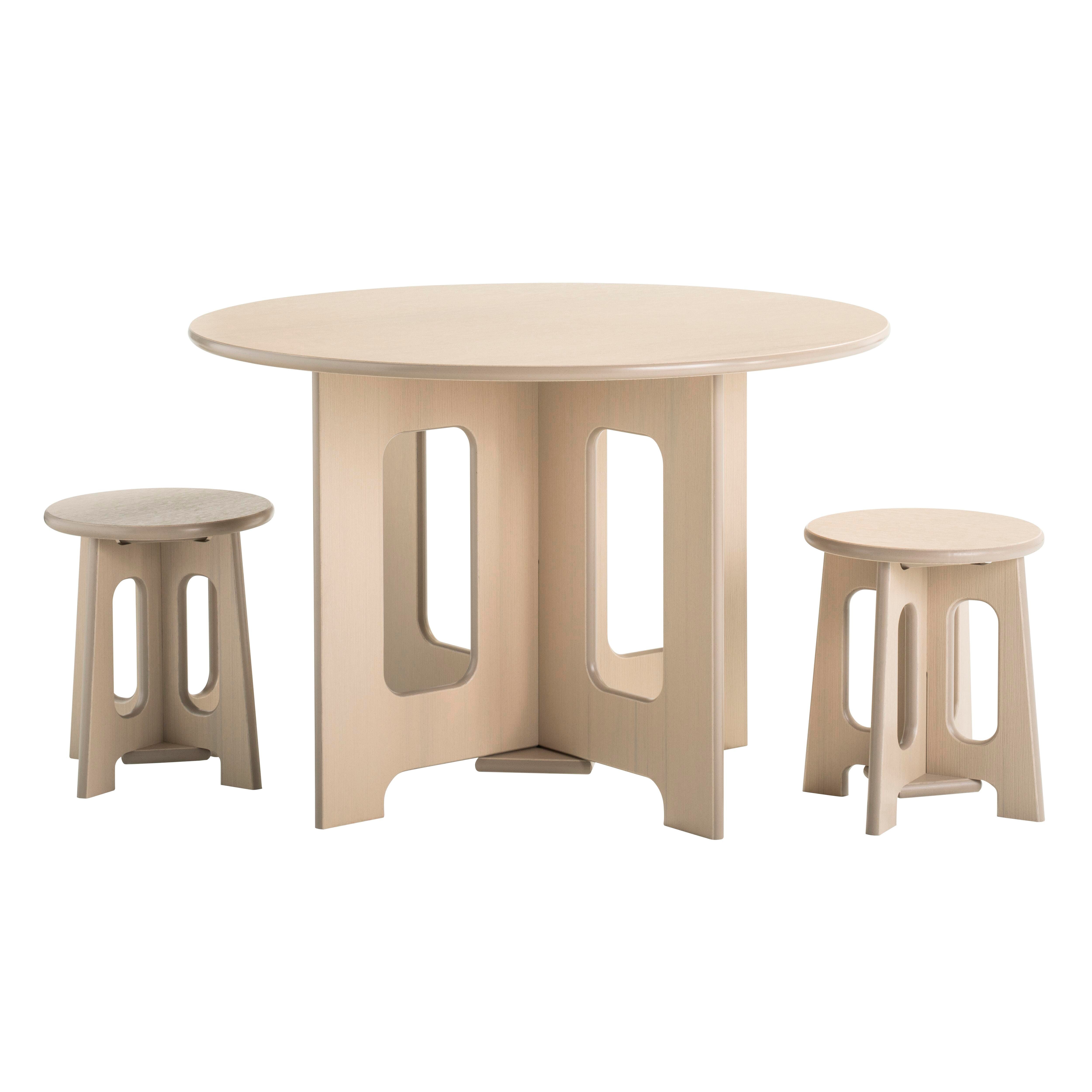 Childcraft Out2Grow Outdoor Oak Poly Table and Stool Set, 36 Round x 24 Inches, 2 14-Inch Stools 2162203