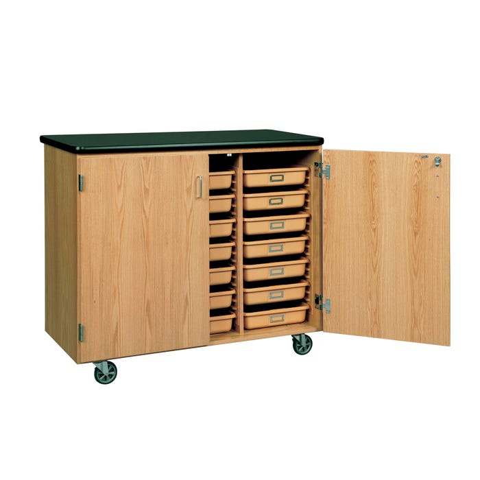 Diversified Spaces Mobile Tote Tray Storage Cabinet, 48 x 24 x 41-1/2 Inches, Oak, Earth-Friendly UV Finish