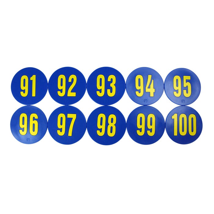 Poly Enterprises Numbered 91 to 100 Spots, 9 Inches, Poly Molded Vinyl, Blue, Set of 10