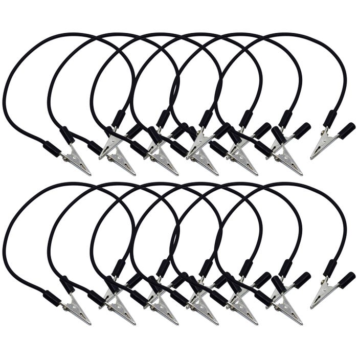 Eisco Labs Connecting Leads, Alligator Clip Ends, 12 Inches, Black, Pack of 12