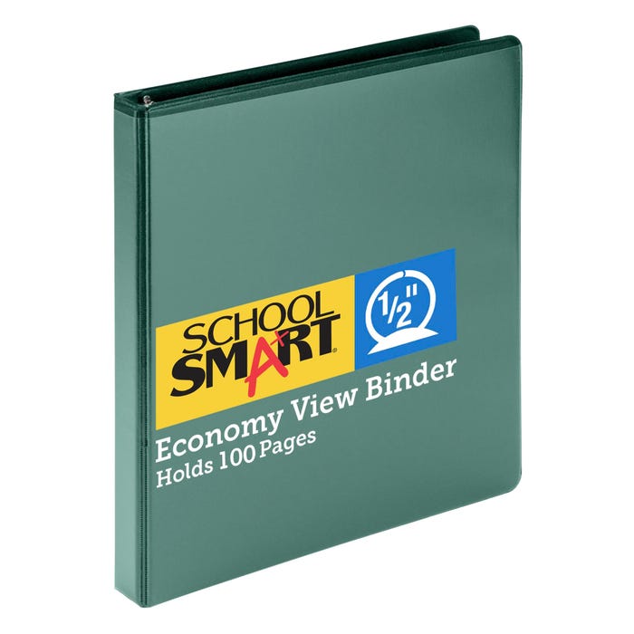 School Smart Polypropylene Round Ring View Binder, 1/2 Inch, Green