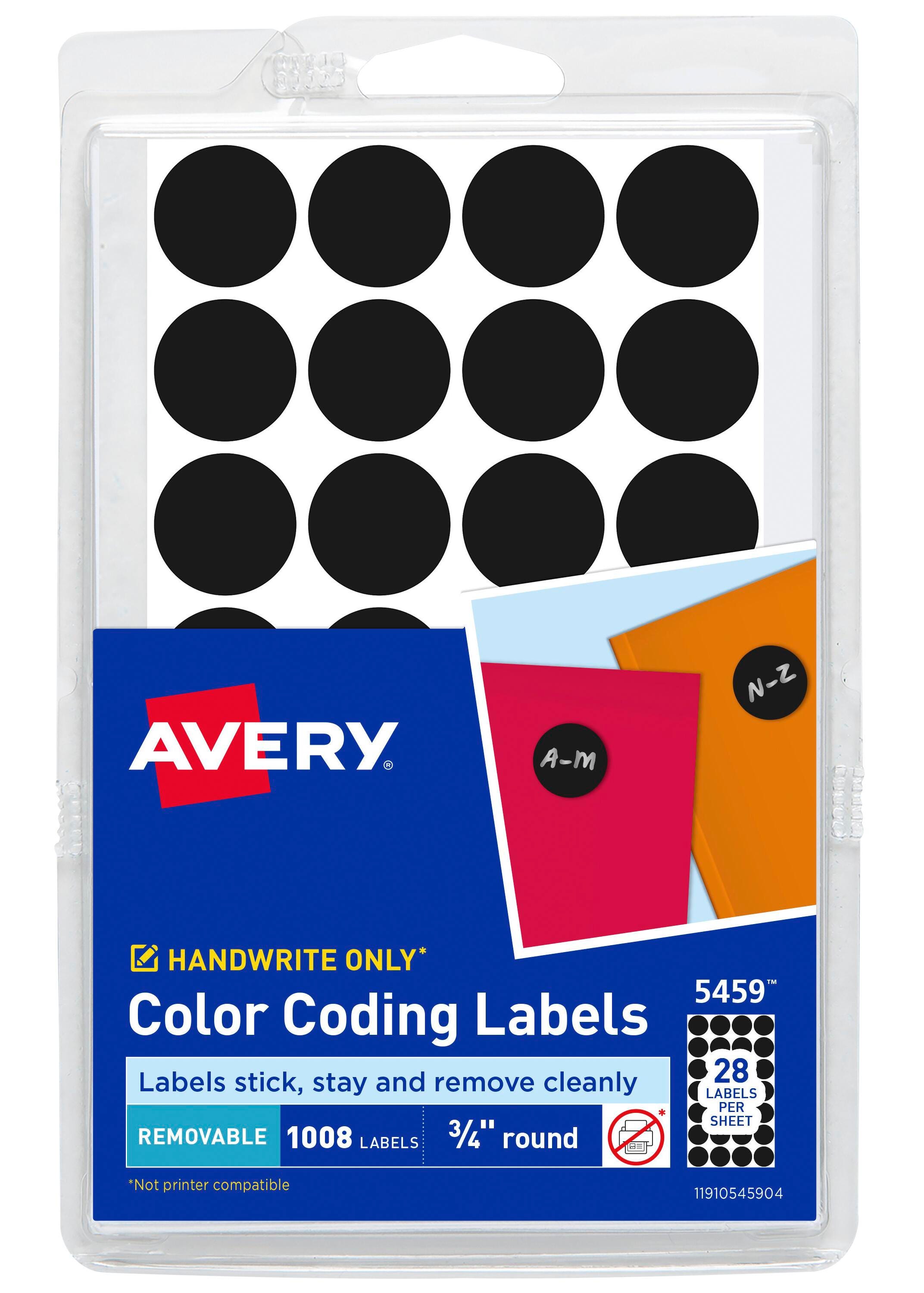Avery Printable Color Coding Labels, 3/4 Inch Diameter, Black, Pack of 1008 1117996