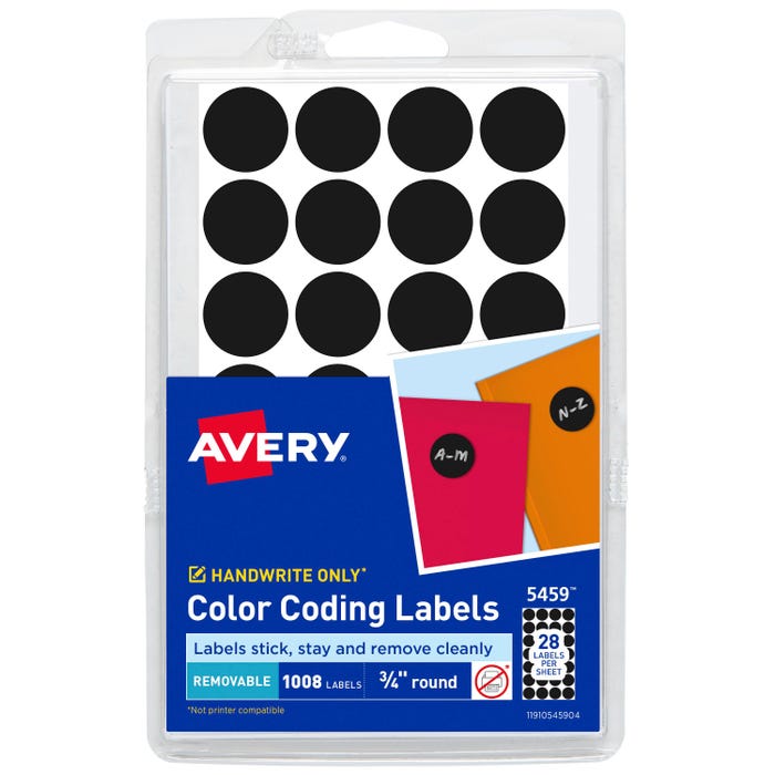 Avery Printable Color Coding Labels, 3/4 Inch Diameter, Black, Pack of 1008