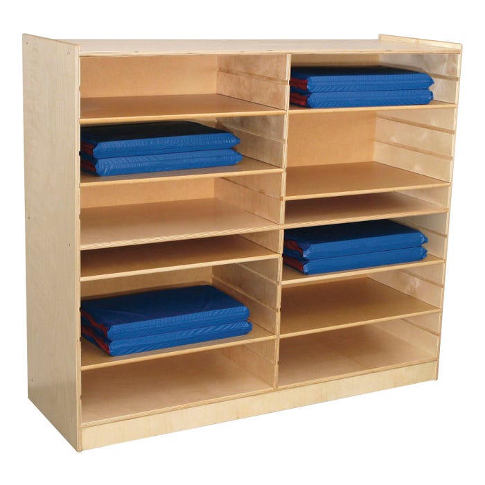 Wood Designs Wheeled Nap Storage Center with Casters, 12 Shelves for 2-Inch Mats, 53 x 18 x 54 Inches