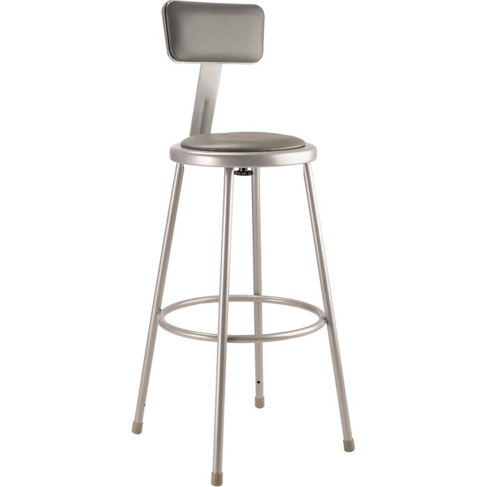 National Public Seating Heavy Duty Vinyl Padded Steel Stool with Backrest, 6400 Series, 30 Inch Seat Height, Gray