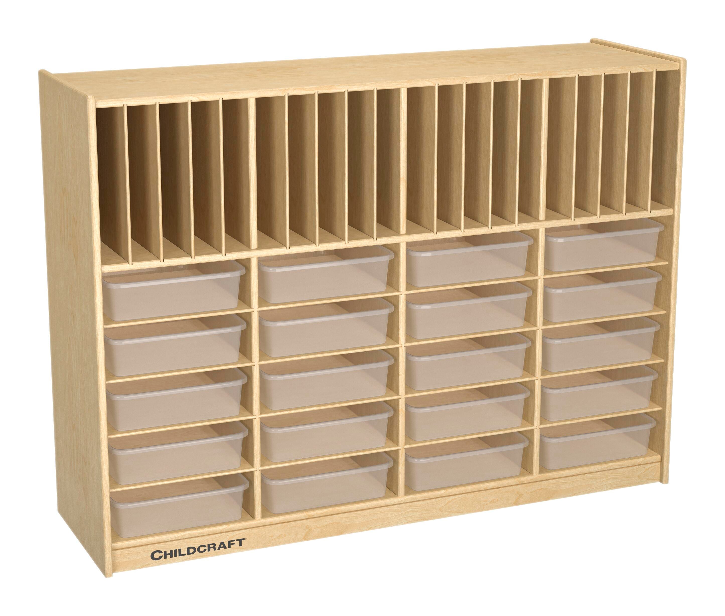 Childcraft Mobile Flat Tray and Folder Cubby Unit, 47-3/4 x 14-1/4 x 36 Inches, 20 Translucent Flat Trays, Item Number 2092046