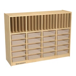 Childcraft Mobile Flat Tray and Folder Cubby Unit, 47-3/4 x 14-1/4 x 36 Inches, 20 Translucent Flat Trays, Item Number 2092046