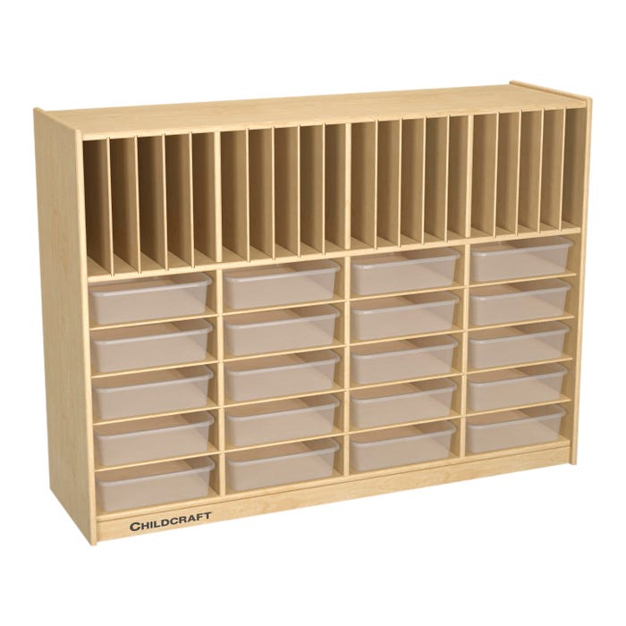 Childcraft Mobile Flat Tray and Folder Cubby Storage Unit, 20 Translucent Trays, 47-3/4 x 14-1/4 x 36 Inches
