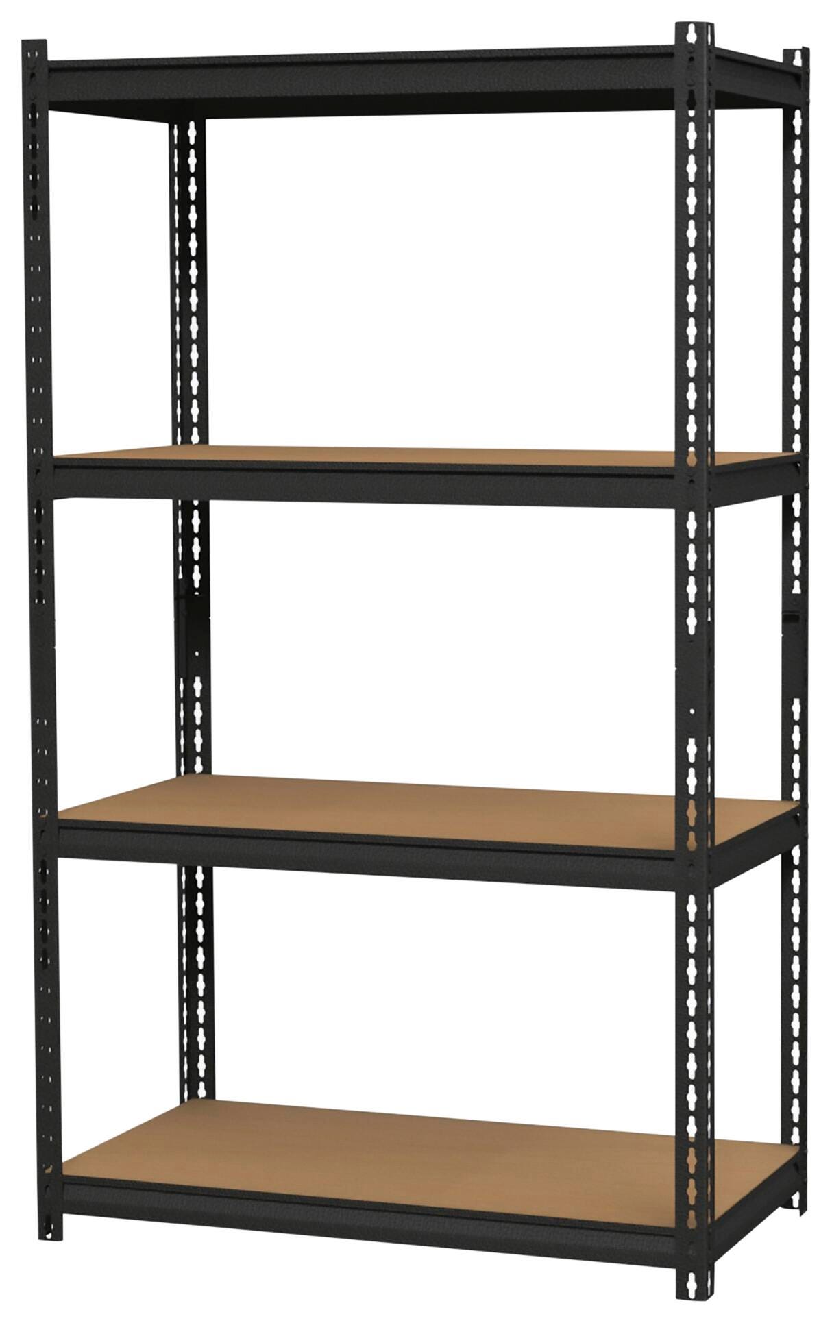 Lorell 2,300 lb Capacity Riveted Steel Shelving -- Shelving, 4-Shelf, Steel, 2300 lb Cap, 36"x18"x60", Black, Item Number 2007011