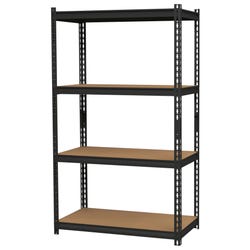 Lorell 2,300 lb Capacity Riveted Steel Shelving -- Shelving, 4-Shelf, Steel, 2300 lb Cap, 36"x18"x60", Black, Item Number 2007011