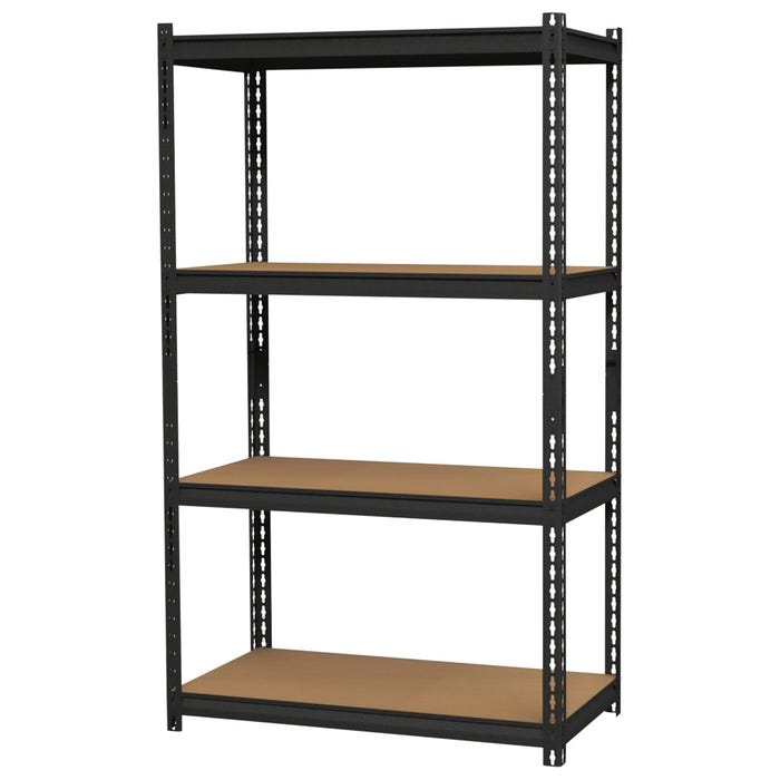 Lorell 2,300 lb Capacity Riveted Steel Shelving -- Shelving, 4-Shelf, Steel, 2300 lb Cap, 36"x18"x60", Black