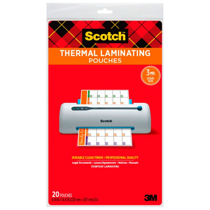 Scotch Thermal Laminating Pouch, 9 x 14-1/2 Inches, 3 mil Thick, Pack of 20