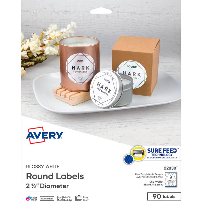Avery Round Labels, 2-1/2 Inch Diameter, White Gloss, Pack of 120
