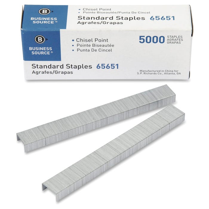 Business Source Standard Staples, Chisel Point, 210 Strip, Pack of 5, SR