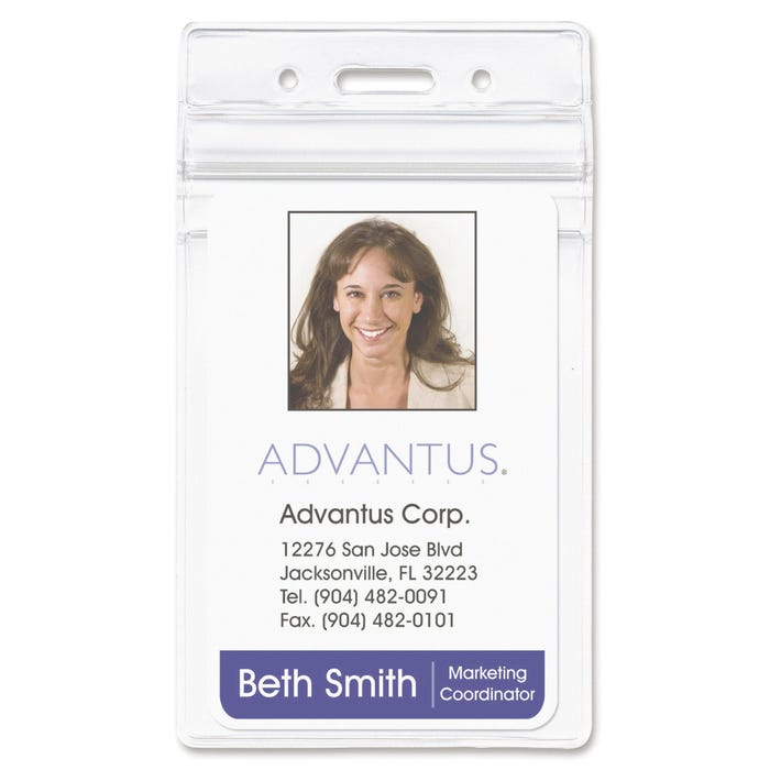 Advantus ID Badge Holder, Re-sealable, Vertical, Pack of 50, Clear